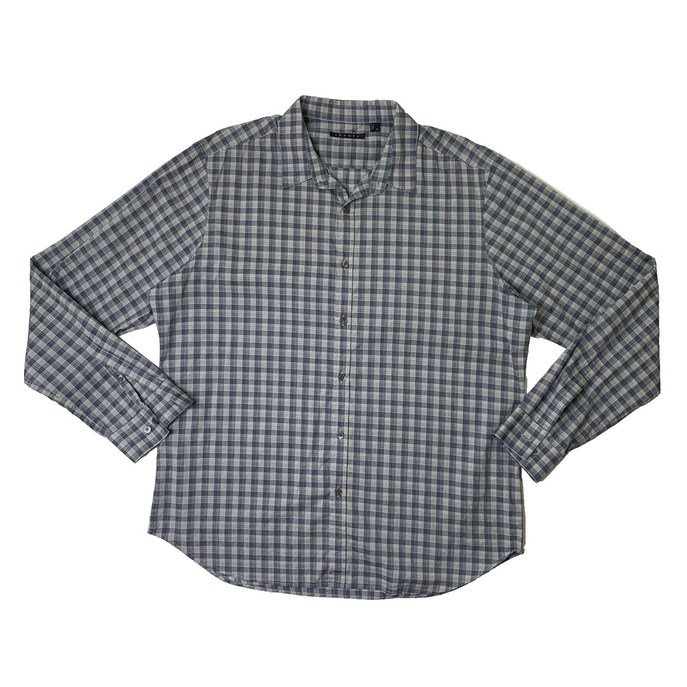 Theory Shirt Mens XL Extra Large Slate Blue Grey Classic Plaid Button Up Cotton